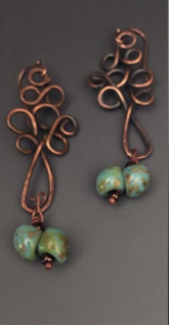 Copper Wire Earring with Mint Drops - ©Allison Norfleet Bruenger - Mixed Media Jewelry - $38