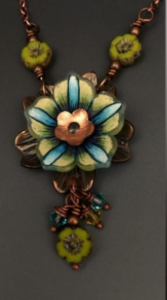 Flower Power Lime and Aqua Striped Bloom - ©Allison Norfleet Bruenger - Mixed Media Jewelry - $58