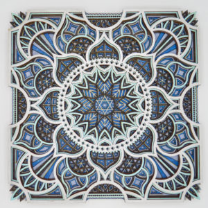 Ice Blue Mandal #7 - ©Karen DeGuire - Laser Cut Wood - 12 x 12  - $450