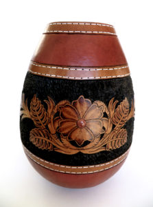 Genuine Leather - ©Pat Berkbigler - Tall Body Gourd 9.5”hx7”wx7”d - $170