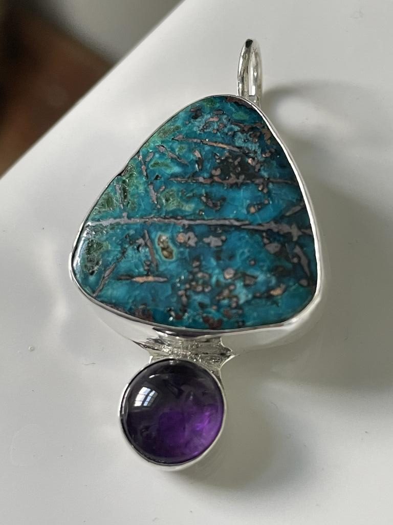 Sterling Sliver, Turquoise and Amethyst Pendant - ©Joe Bova Conti - $130