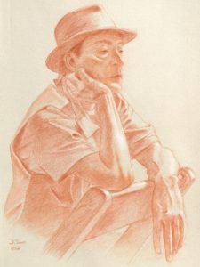 John in his Hat - ©Douglas Simes - Sanguine Pencil - 11x15 inches - 500