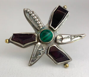 Sterling Rhodolite Garnet and Malachite Ring - ©Julie Bell - $280