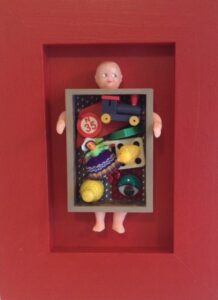 Don’t Worry, Be Happy - © Nell Kobes - Wood, 1940’s Doll Parts, Toys - Guatemalan Worry Doll -
6 x 8 x 1 inches - $95