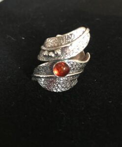 Twisted Leaf Sterling Ring Set With Ambe r - ©Debbie Garavaglia - Sterling Silver-$90