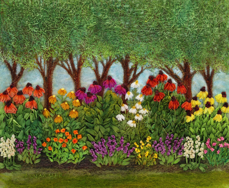 Beautiful Flower Park - ©Ana Sumner - Mixed Media Fiber Art - 10 x 8 inches $325.