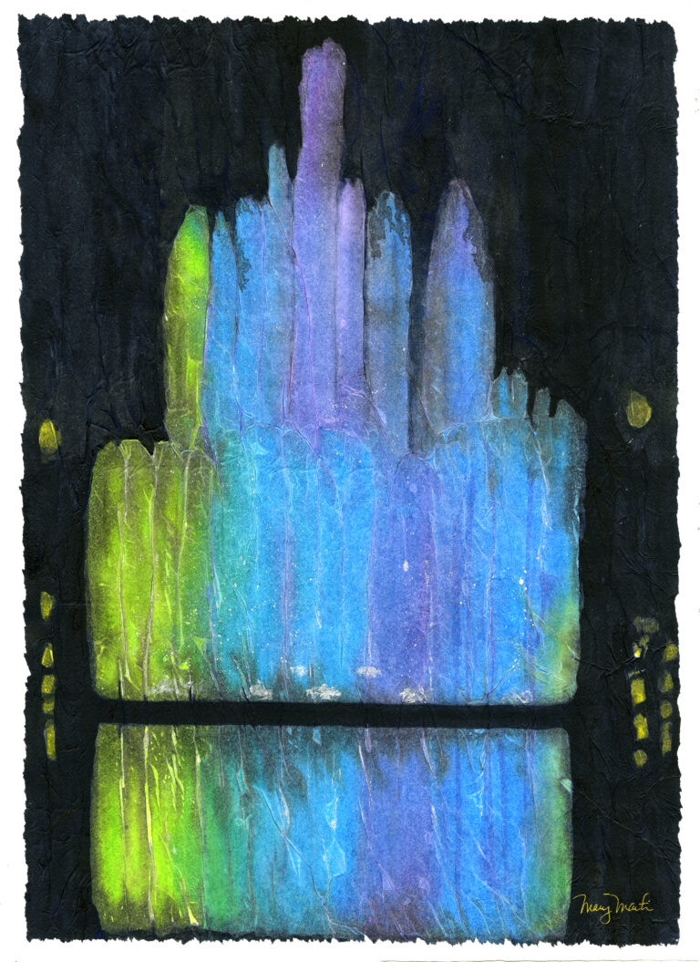 Fountain Lights - ©Mary Martin - Acrylic on tissue paper - 29.5 x 21 in - $775