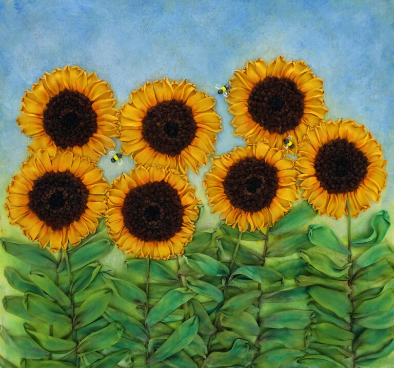 Magical Sunflower Field - ©Ana Sumner - Mixed Media Fiber Art 12 x12 inches $425.