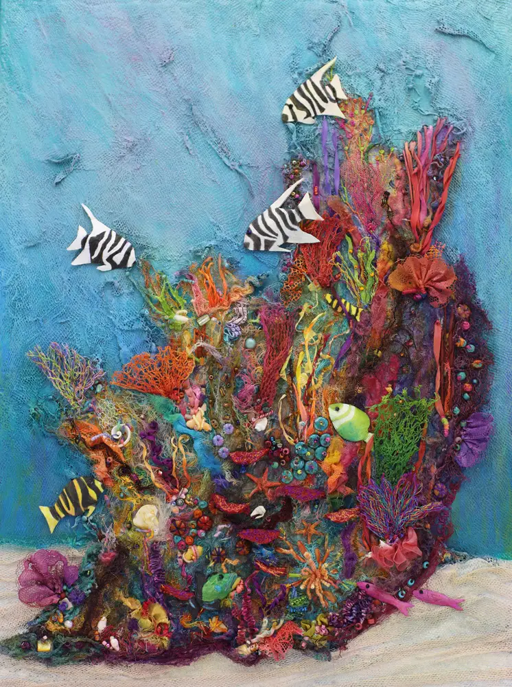 Colorful Reef- ©Ana Sumner - Mixed Media Fiber Art - 12x16 - $550.00