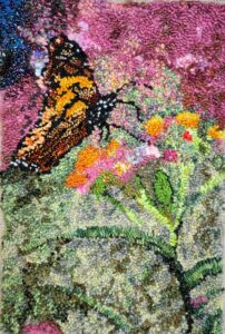 Monarch Nectar  - ©Sheri Ahner - Hooked Rug - 14x20 - $390