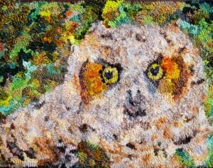 Owlet - ©Sheri Ahner - Hooked Rug - 23.5x17.5 inches - $585