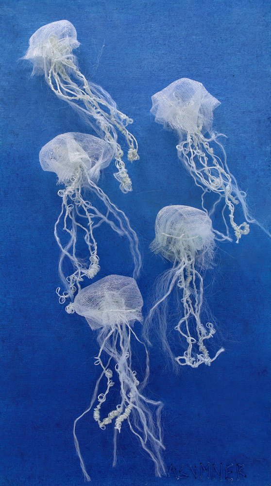 A Bloom of Jellyfish ©Ana Sumner - Mixed Media Fiber Art - 9x12-175.00