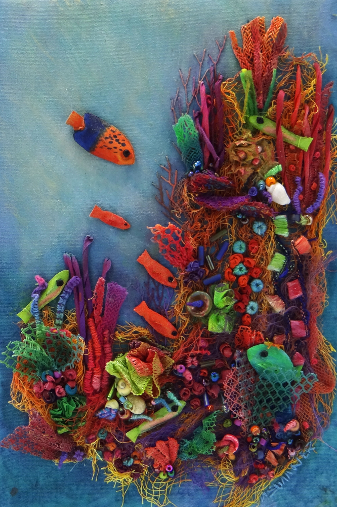 Below the Sea- ©Ana Sumner - Mixed Media Fiber Art - 8x10- 295.00