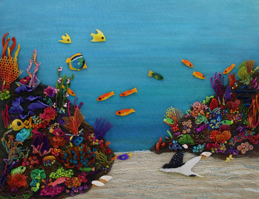 Coral Reef Abode©Ana Sumner - Mixed Media Fiber Art - 14x18- 595.00