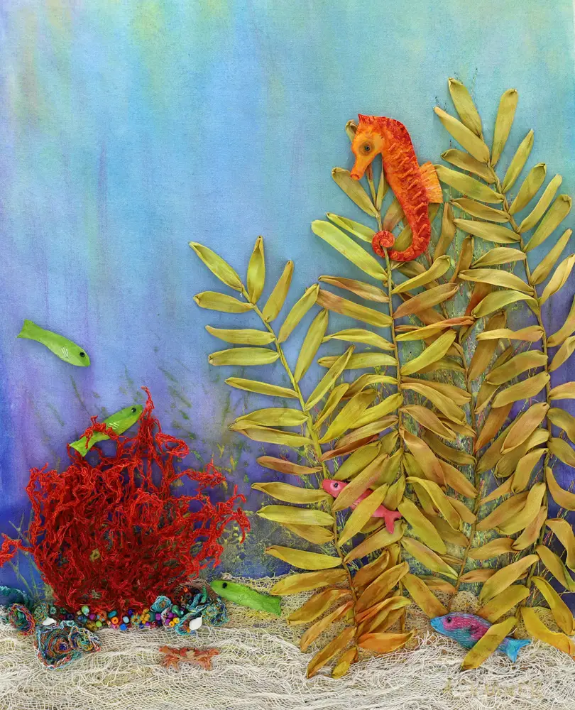 Critters in the Sea ©Ana Sumner - Mixed Media Fiber Art - 12x16- 375.00