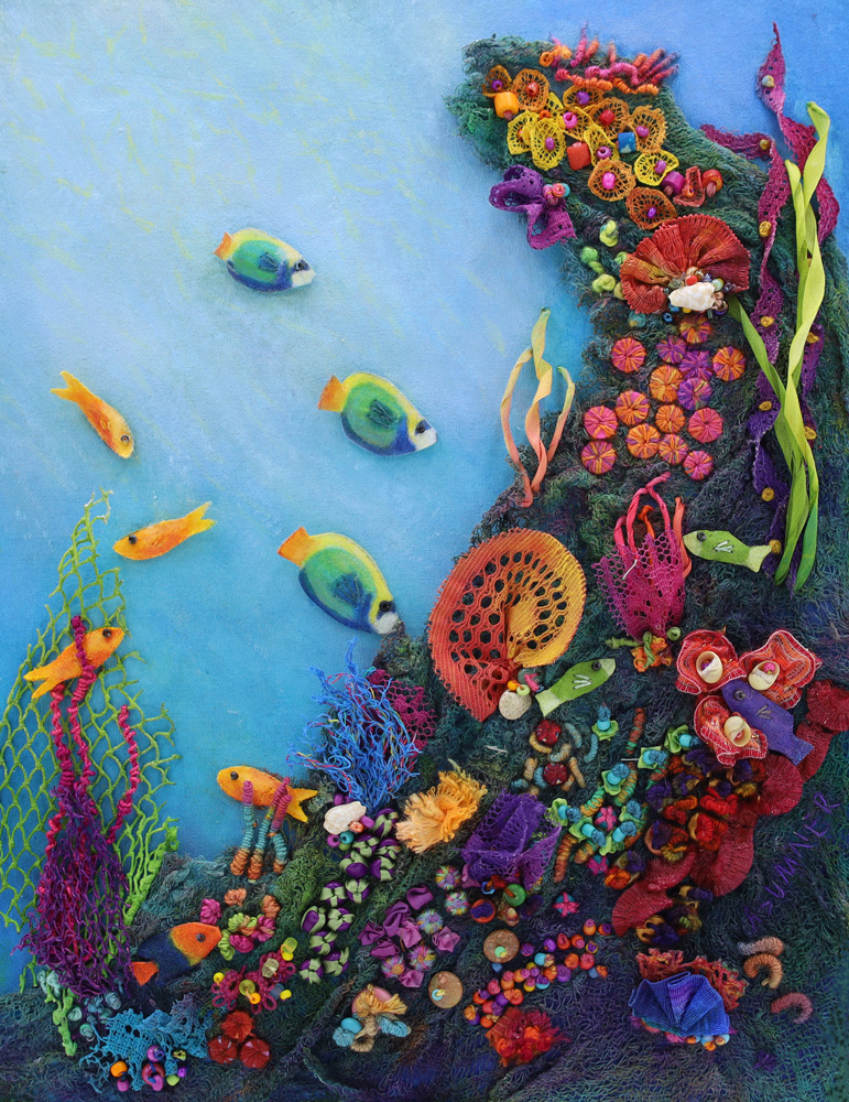 Fantastic Reef ©Ana Sumner - Mixed Media Fiber Art - 11x14- 425.00