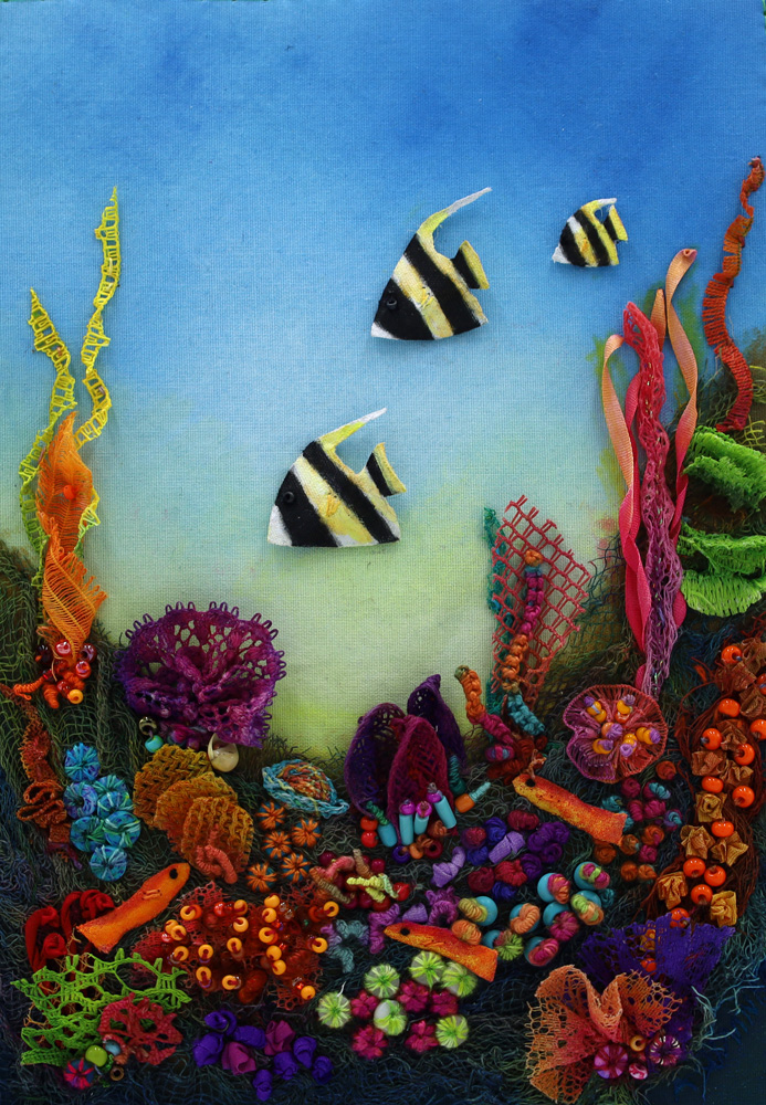 Reefs Butterflyfish ©Ana Sumner - Mixed Media Fiber Art - 9x12- 395.00