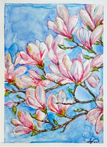 Magnolia-©GenaLoseto-watercolor on YUPO-9x11-$250