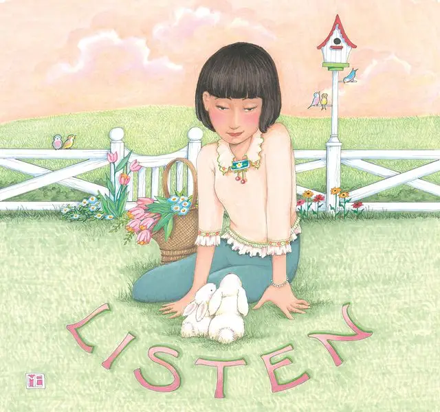 Listen - ©Mary Engelbreit - colored pencil and marker drawing - 17.25 x 17.15 in - $1875