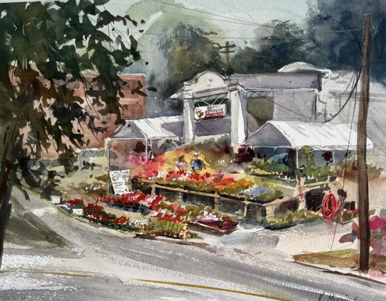 Roger’s Produce- @KathyMorrison- watercolor on paper- 18 x 21.5”- $385