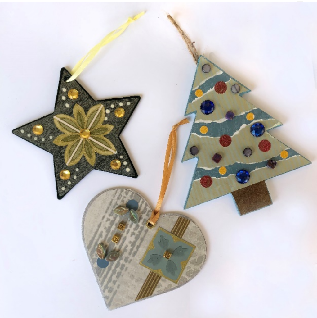 collaged ornaments - ©MaryJo Clark