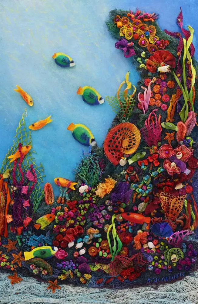 Fantastic Corals ©Ana Sumner - Mixed Media Fiber Art 11x14 inches $550.00