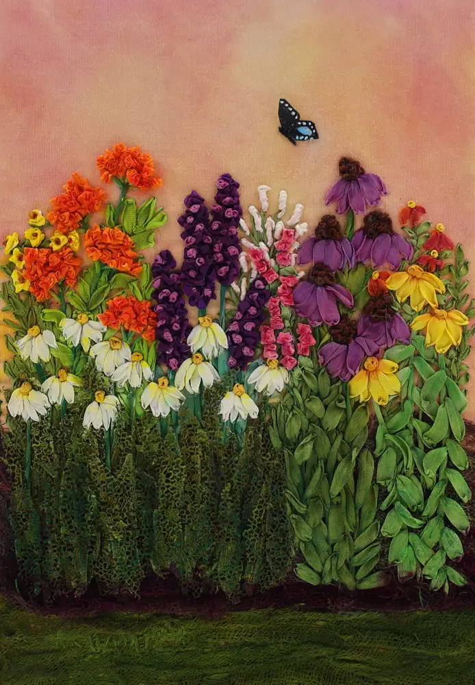 Happy Fluttering ©Ana Sumner - Mixed Media Fiber Art 8x10 inches $325.00