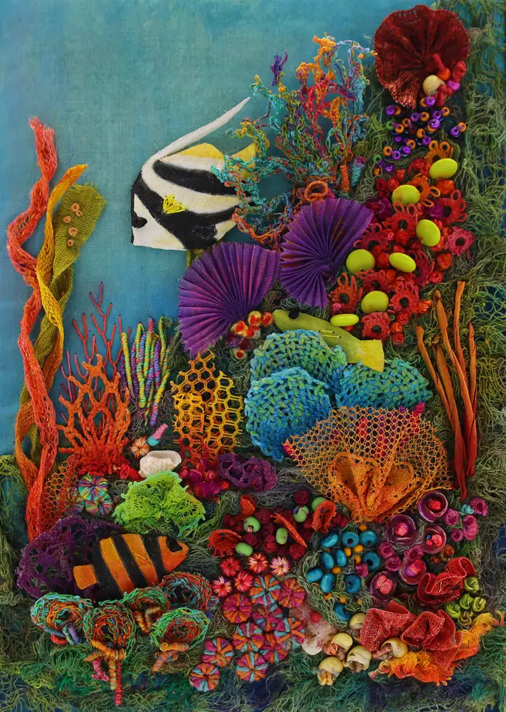 Life on the Reef ©Ana Sumner - Mixed Media Fiber Art 8x10 inches $325.00