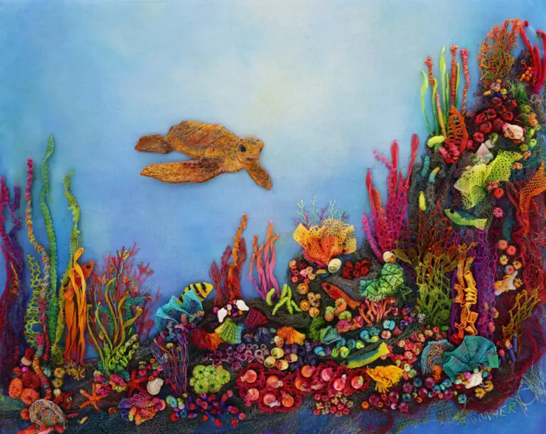 Loggerhead Sea Turtle©Ana Sumner - Mixed Media Fiber Art 8x10 inches $575.00