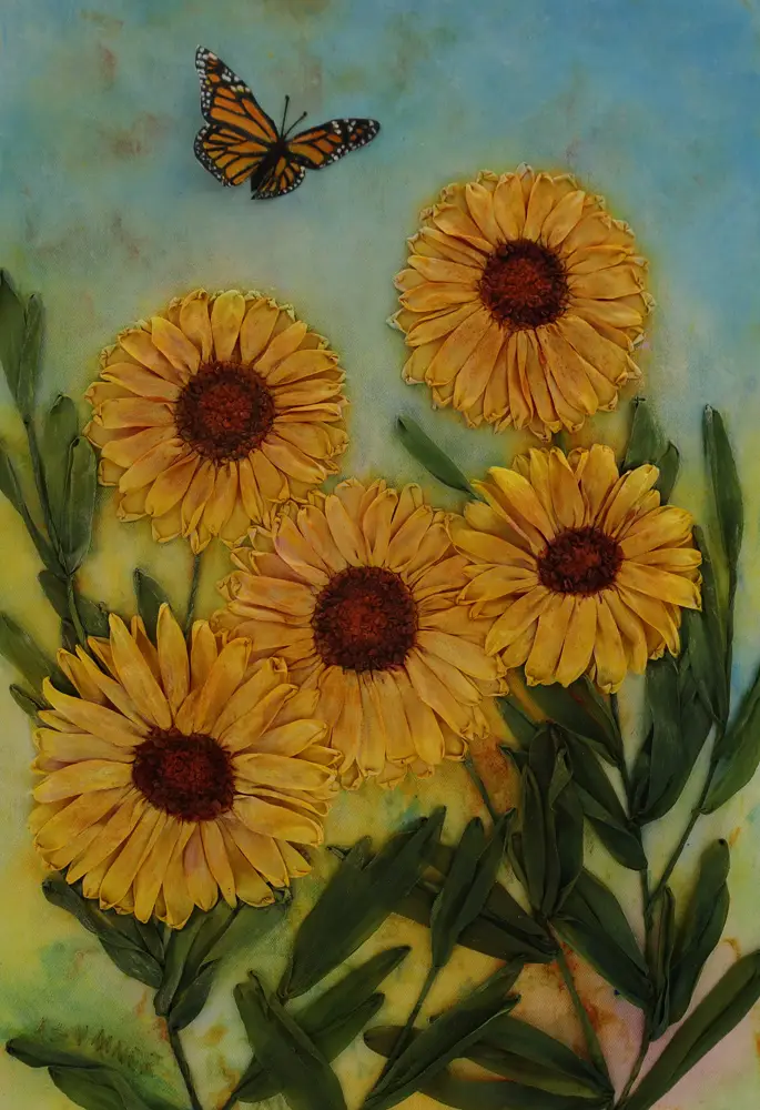 Sunflowers in the Wild©Ana Sumner - Mixed Media Fiber Art 11x14 inches $375.00