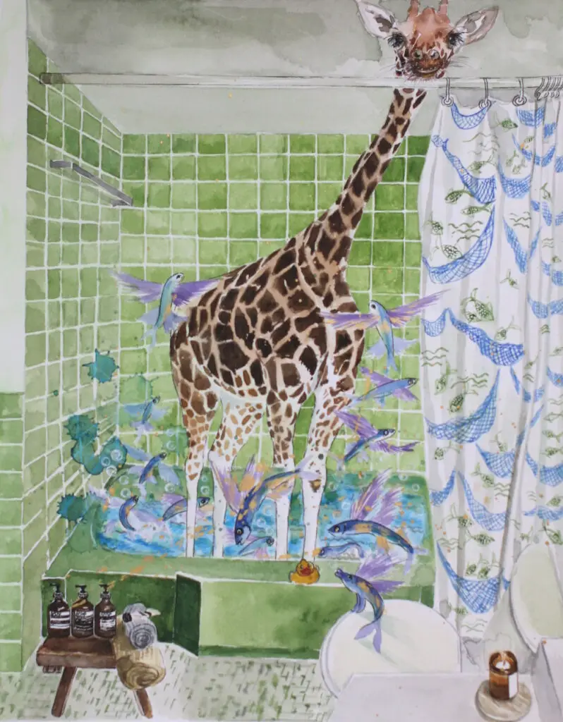 Giraffe in the Shower ©Jojo Li - watercolor