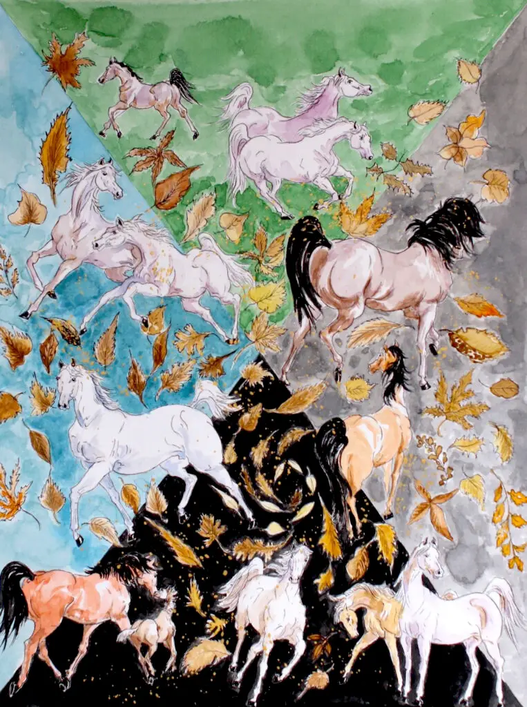 Horses ©Jojo Li - watercolor