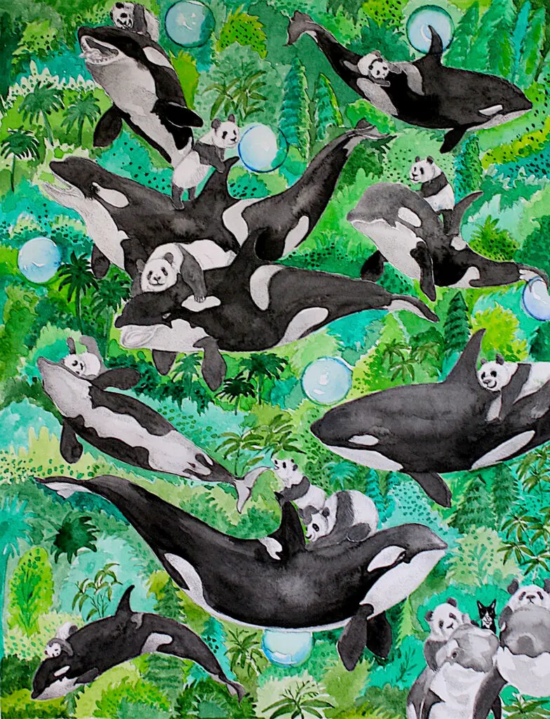 Whales & Pandas ©Jojo Li - watercolor