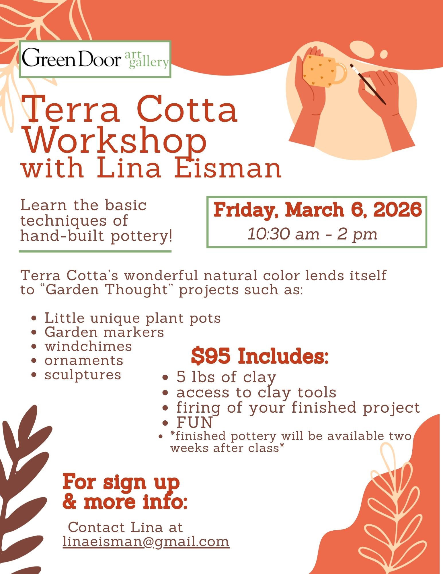 Terra Cotta Workshop with Lina Eisman