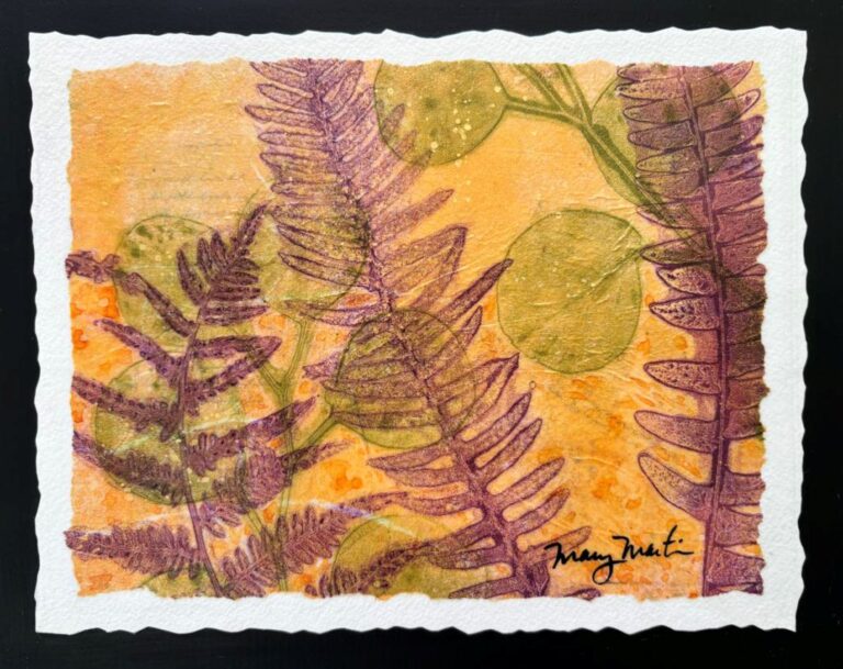 Bursting with Love ©Mary Martin, Acrylic Monoprint Collage on Tissue Paper, 8in x 10in, $160