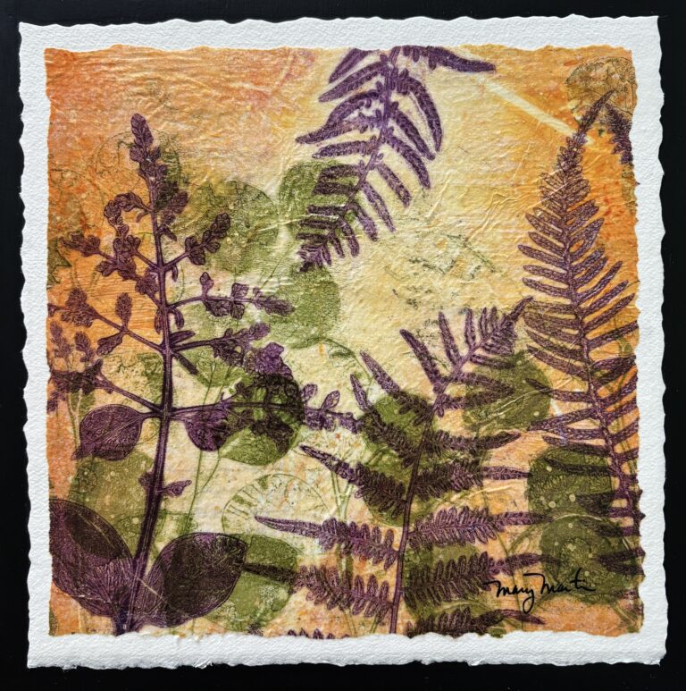 Golden Hour Glory - ©Mary Martin - Acrylic Monoprint Collage on Tissue Paper - 12 x 12 inches - $285