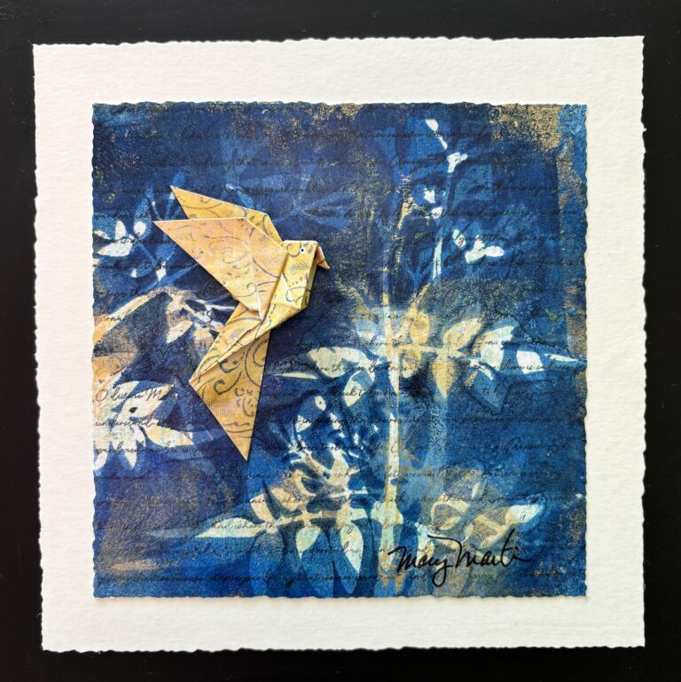 Let Me Sow Joy III - ©Mary Martin - Acrylic Monoprint Collage on Tissue Paper - 8 x 8 inches - $125