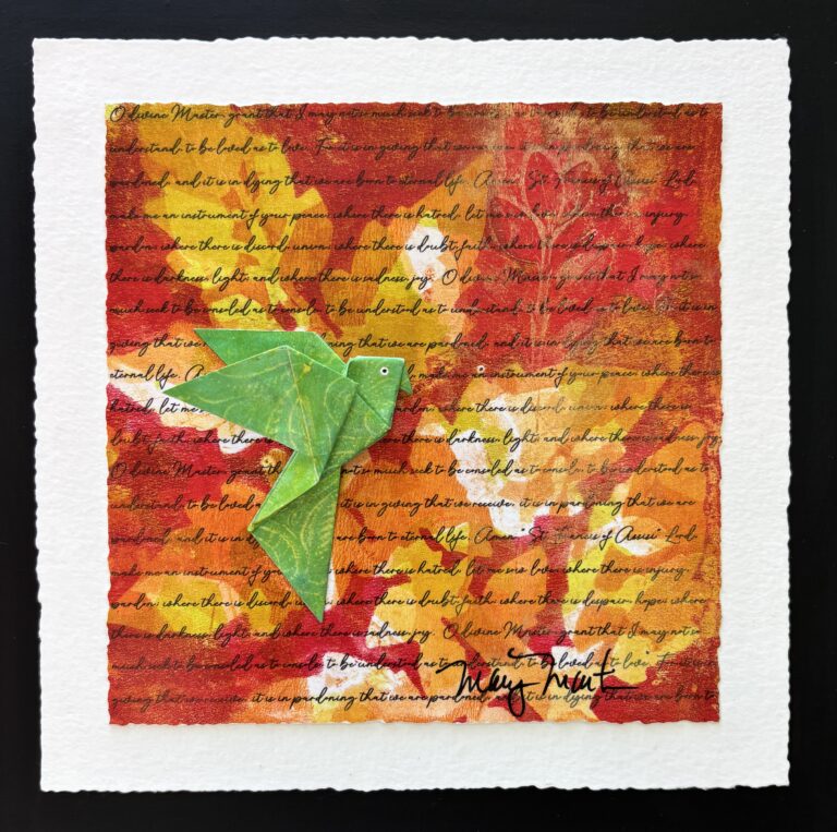 Let Me Sow Love I - ©Mary Martin - Acrylic Monoprint Collage on Tissue Paper - 8 x 8 inches - $125