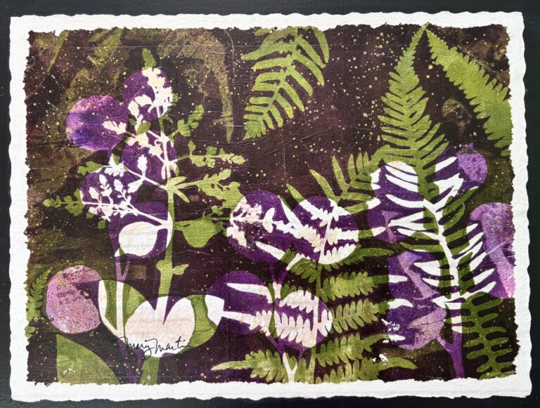 Where the Shade Runs Deep - - ©Mary Martin - Acrylic Monoprint Collage on Tissue Paper - 12 x 16 inches - $350